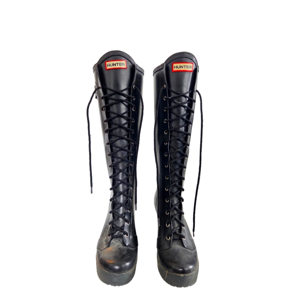 Hunter Women's Black Lace-Up Boots